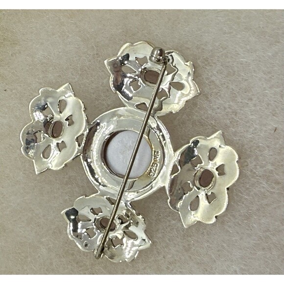 Sterling Silver Sparkling Amethyst & Marcasite Brooch Pin Cross Or Four-Lobed - Picture 2 of 11